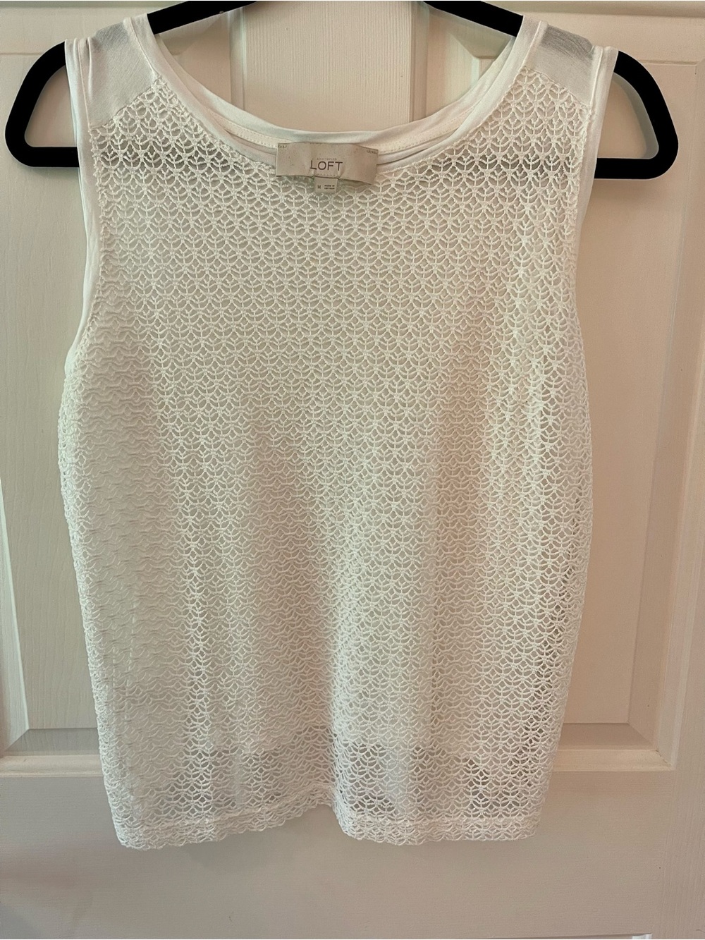 LOFT White Lace Overlay Sleeveless Top